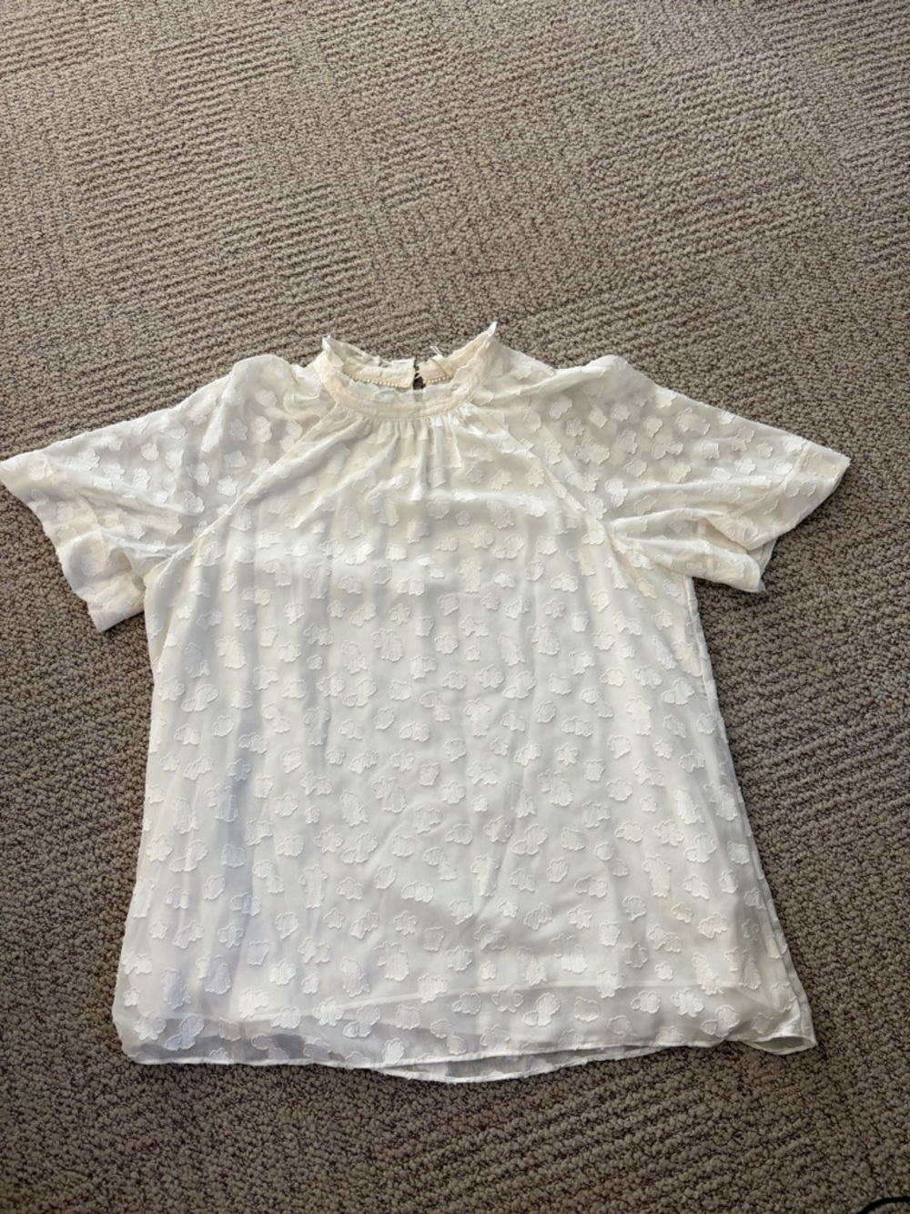 Anthropologie Ivory Textured Ruffle-Neck Blouse